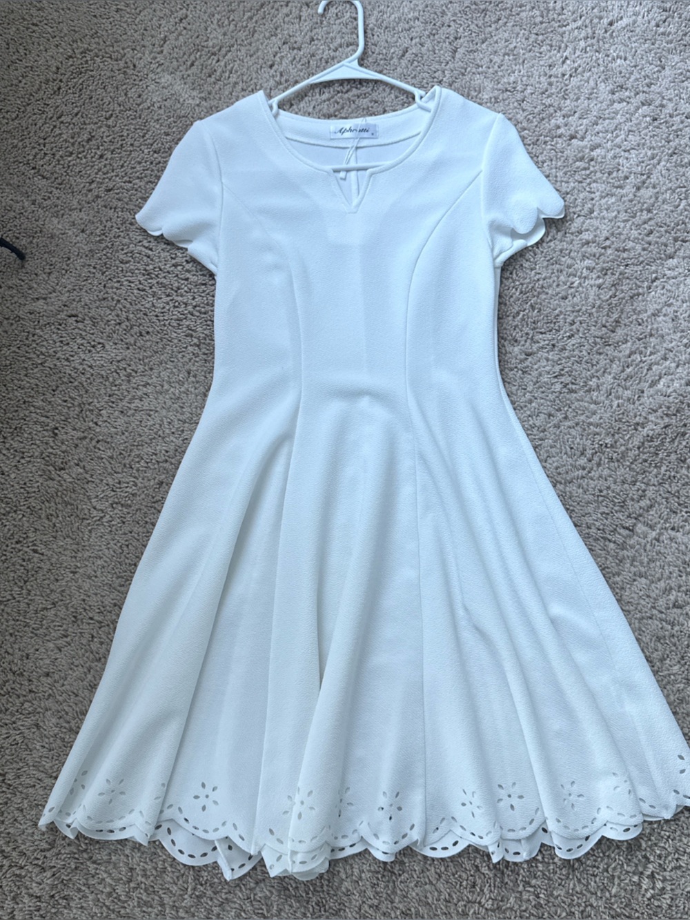 White Scalloped-Hem Midi Dress